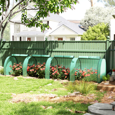 Outsunny PE Tunnel Greenhouse Green Grow House Steel Frame for Garden Backyard with Zipper Doors 395 x 100 x 80cm, Green 