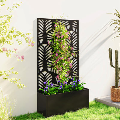 Outsunny Metal Garden Bed for Garden with Trellis, Wall Mounted or Freestanding Raised Planter with Privacy Screen 