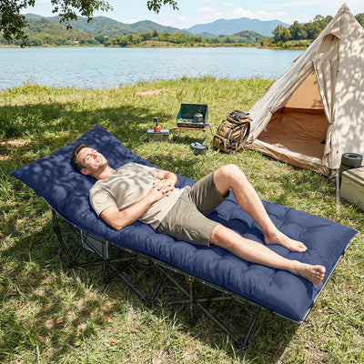 Outsunny Sleeping Mat, Foldable Camping Mattress Pad with Four Corner Elastic Straps, Dark Blue 