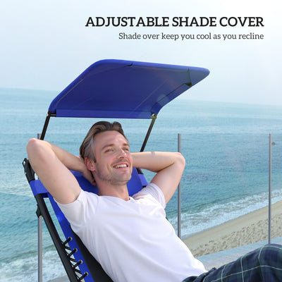 Outsunny Zero Gravity Lounger Chair, Folding Reclining Patio Chair with Shade Cover, Padded Seat, Cup Holder, Soft Cushion and Headrest for Poolside, Camping, Blue 