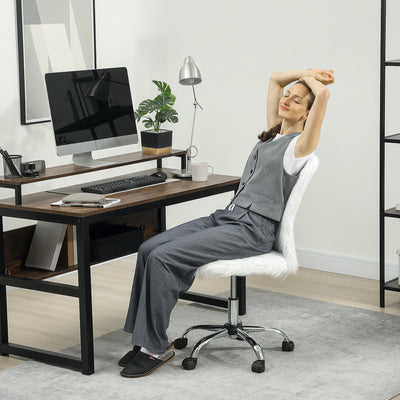 HOMCOM Plush Office Desk Chair, Modern Armless Swivel Vanity Chair with Adjustable Height for Home Office, Bedroom, Living Room, White 
