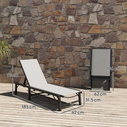 Outsunny Folding Sun Lounger, 5-Position Adjustable Garden Chaise Lounge Sunbed, Steel Frame Reclining Chair for Beach, Porch, Patio, Camping, Light Grey 