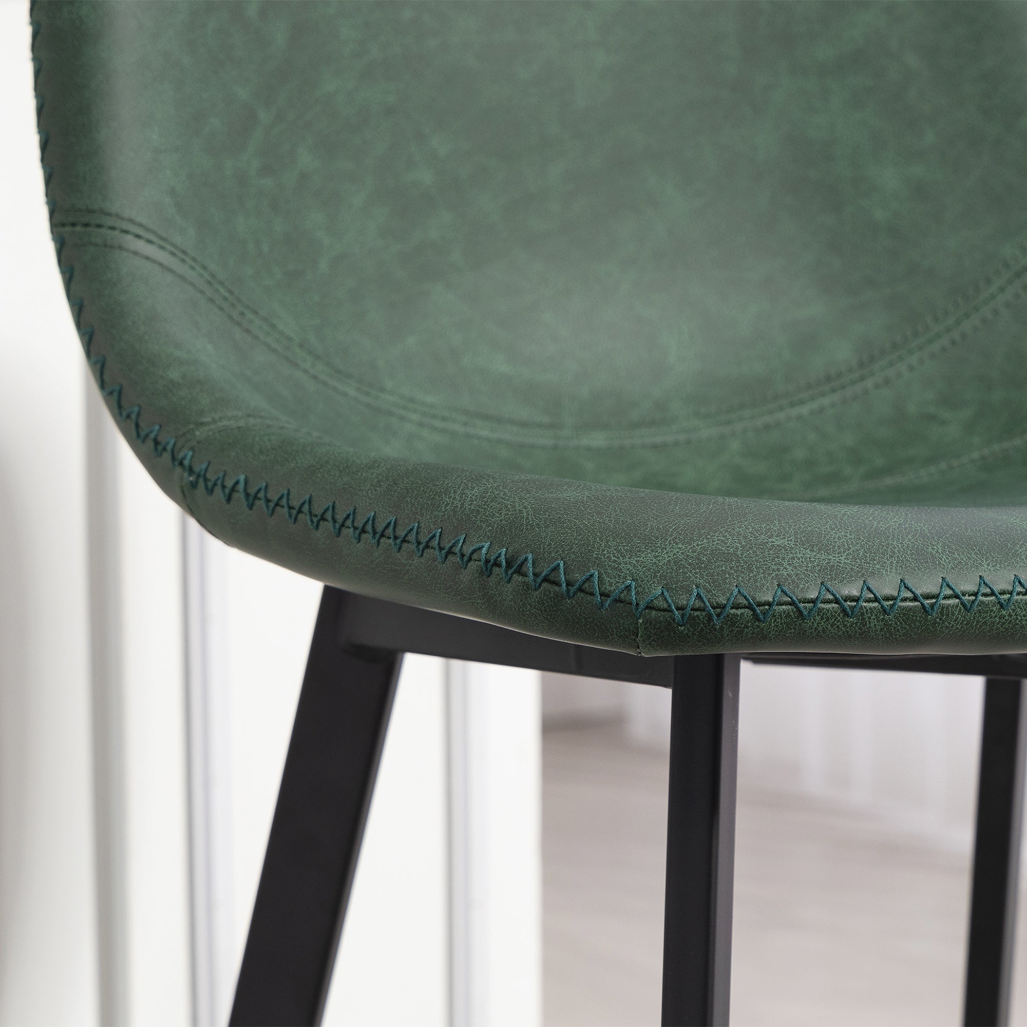 HOMCOM Bar Stools Set of 2, PU Leather Dining Stools with Backrest, Footrest, for Kitchen, Counter, Breakfast Bar, Green 