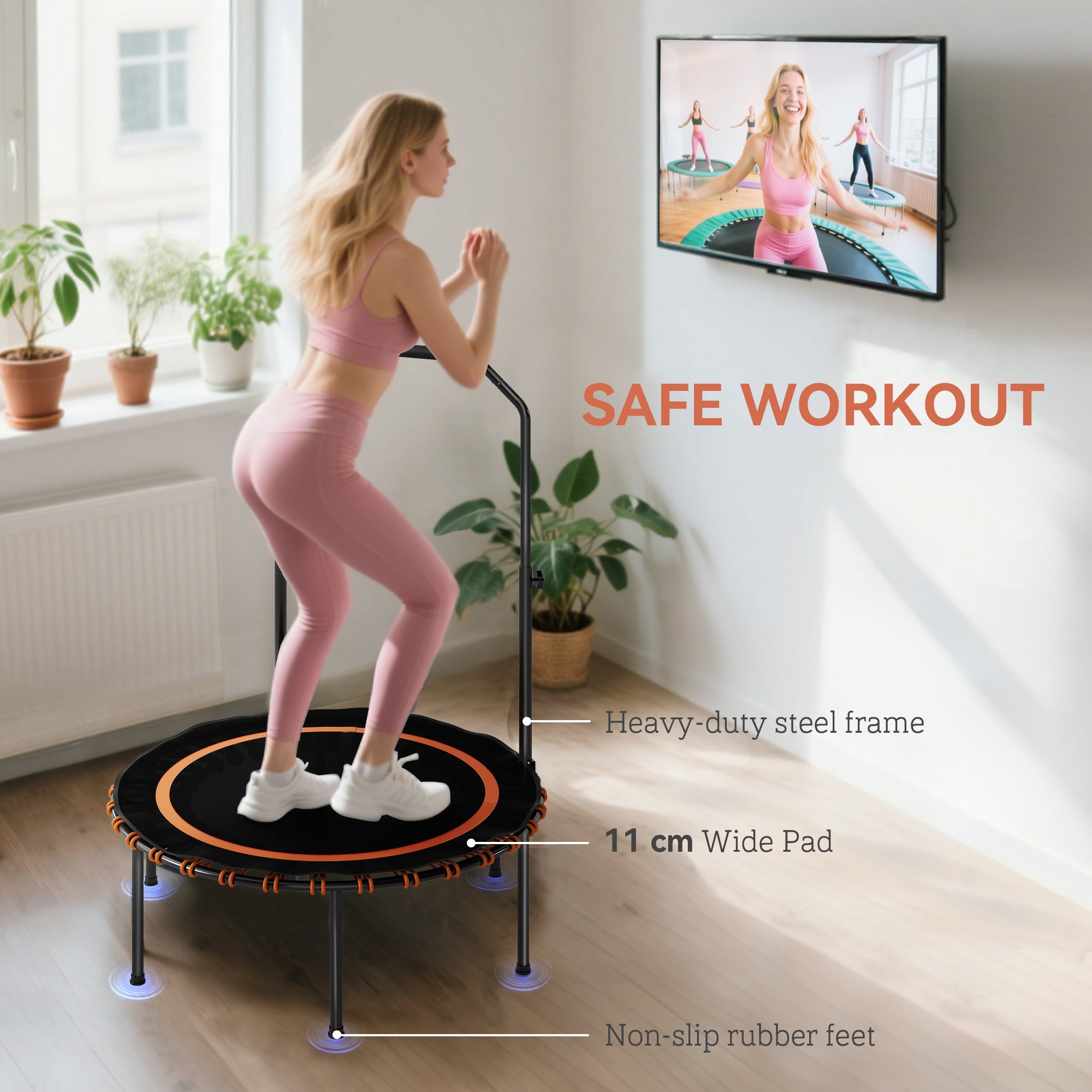 SPORTNOW 40" Foldable Fitness Trampoline Rebounder with Handle, Orange