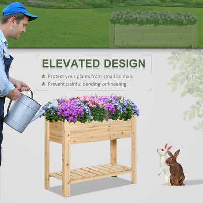 Outsunny Wooden Raised Plant Stand Outdoor Flower Bed Box with Clapboard 100 x 40 x 84cm 