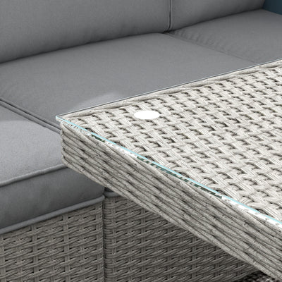 Outsunny Seven-Piece Firepit Table Rattan Sofa Set - Grey 