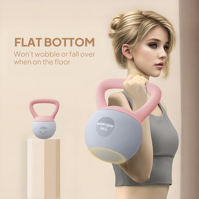 SPORTNOW 4KG Soft Kettlebell, Kettlebell with Non-Slip Handle for Home Gym, Weight Lifting, Strength Training, Pink/Grey 