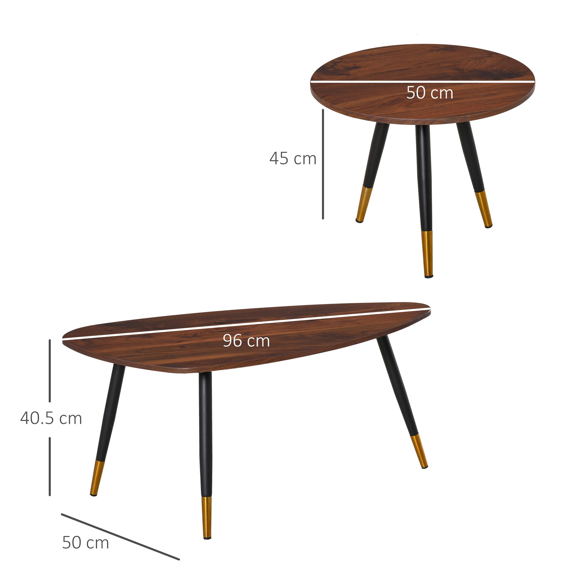 HOMCOM Set of Two Scandinavian-Style Coffee Tables - Walnut 