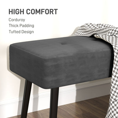 HOMCOM End of Bed Bench, Corduroy Bedroom Bench with Thick Padding and Steel Legs, Tufted Window Seat for Entryway, Living Room, Grey 