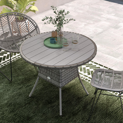 Outsunny 90cm Four-Person Wood-Effect Rattan Table - Grey 