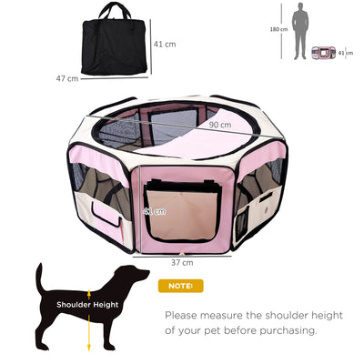 PawHut Portable Cat Dog Playpen Pet Puppy Rabbit Guinea Pig Pen Run Dia 90 x 41H cm Indoor & Outdoor Pink 