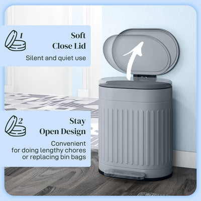 HOMCOM 20L Metal Kitchen Bin, with Soft-Close Lid - Grey 