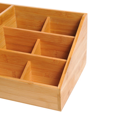 HOMCOM Desk Organiser Holder, Bamboo Multi-Function Storage Caddy with 7 Storage Compartments and 2 Drawers for Home Office Stationary Supplies, Natural Bamboo 