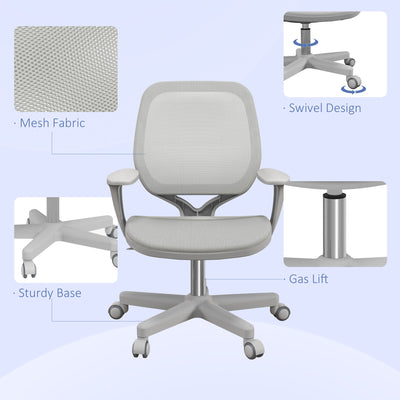 Vinsetto Office Chair, Breathable Mesh Swivel Desk Chair with Adjustable Height and  360° Swivel Security Wheels for Home Office, Study, Grey 