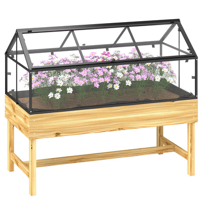 Outsunny 60 x 120cm Raised Garden Bed with Wooden Base - Natural 