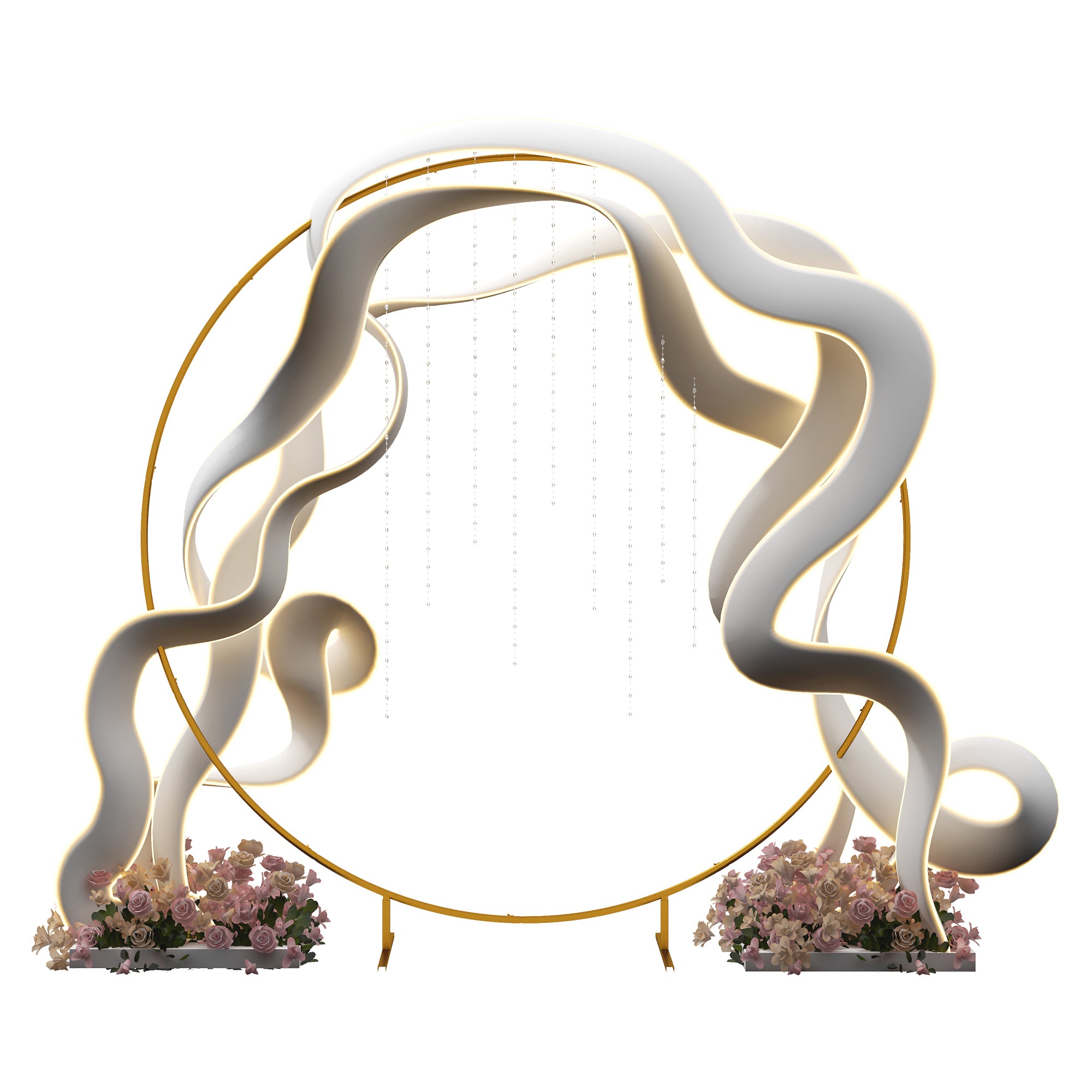 Outsunny 222cm Gold Tone Backdrop Stand, Round Metal Wedding Arch for Birthday Party, Bridal Shower, Graduation, Ceremony 