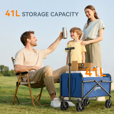 Outsunny 41L Festival Trolley on Wheels, Small Garden Folding Trolley Cart, 60kg Heavy Duty Collapsible Folding Wagon with Adjustable Handle and Carrying Bag for Beach, Camping, Festival, Blue 