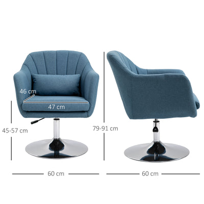 HOMCOM Swivel Linen Fabric Accent Chair for Living Room Contemporary Vanity Armchair with Adjustable Height Thick Cushion Lumbar Support Armrest for Bedroom Office Blue 