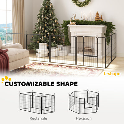 PawHut 6 Panels Dog Playpen, Portable Detachable Puppy Pen with Door, for Medium Dogs, 80cm High, Black 