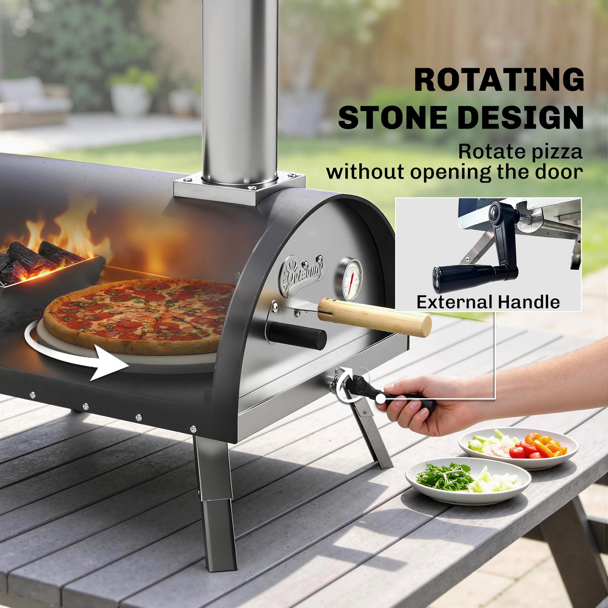 Outsunny Outdoor Pizza Oven Foldable Legs Pellet Wood Fired Pizza Maker w/ 12" Rotating Stone and Peel 
