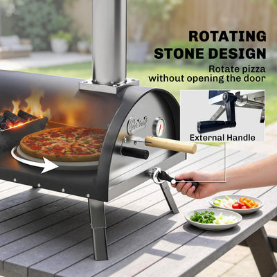 Outsunny Outdoor Pizza Oven Foldable Legs Pellet Wood Fired Pizza Maker w/ 12" Rotating Stone and Peel 