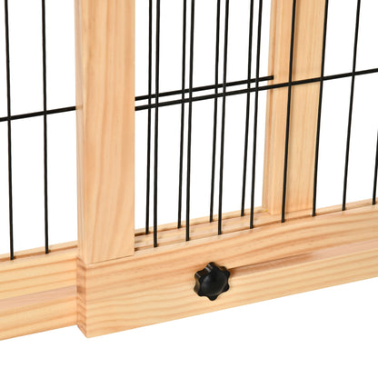 PawHut Freestanding Dog Gate, Foldable Pet Fence, Indoor Wood Barrier, Stair Gate with Support Feet, for Doorway, Hallway, Small and Medium Dogs, 69H x 104-183 cm, Natural Wood Effect 
