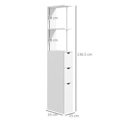 kleankin Slim Bathroom Storage Cabinet with Drawers, Tall Bathroom Cupboard with 2-Tier Shelf, White 