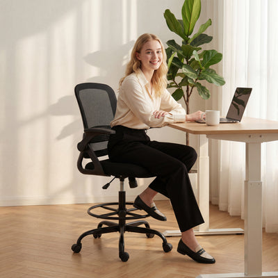 HOMCOM Painting Chair, Mesh Computer Desk Chair with Flip-up Armrests, Black 