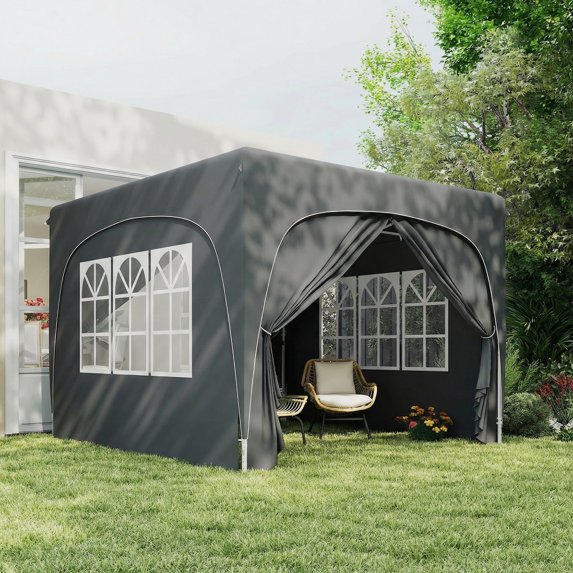 Outsunny 3 x 3m Pop-Up Gazebo Shelter, with Accessories - Dark Grey 