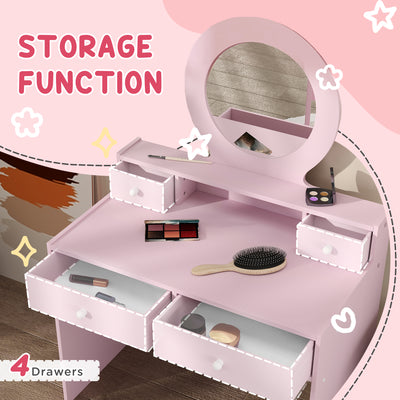 AIYAPLAY Kids Dressing Table Set Kids Make up Table with Stool and Mirror, Storage Drawers, Gift for Aged 3-8 