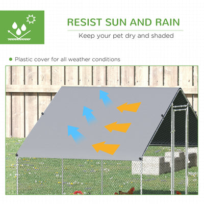 PawHut Walk-in Galvanised Steel Chicken Run with Chicken Activity Shelf and Cover, 3 x 6 x 2m 