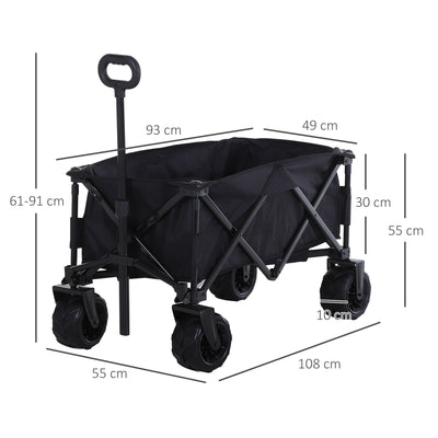 Outsunny Outdoor Folding Garden Trolley on Wheels, Capming Cargo Wagon Cart Trailer w/ Handle, Wheels for Beach Garden, Black 