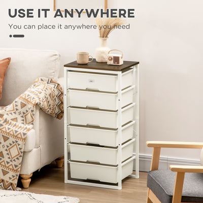 HOMCOM Bedroom Chest of Drawers, 6-Drawer Dresser, Tall Storage Drawer Unit with Steel Frame for Living Room, White 