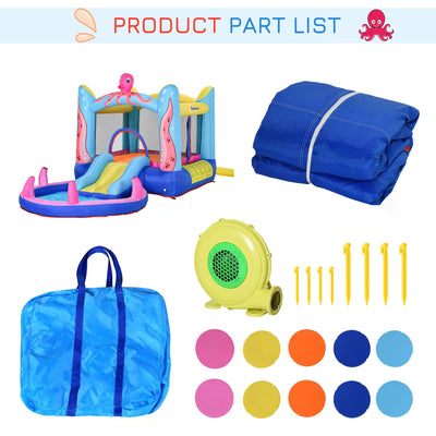 Outsunny Bounce Castle Inflatable Trampoline Slide Pool Octopus Design 3.8 x 2 x 1.8m 