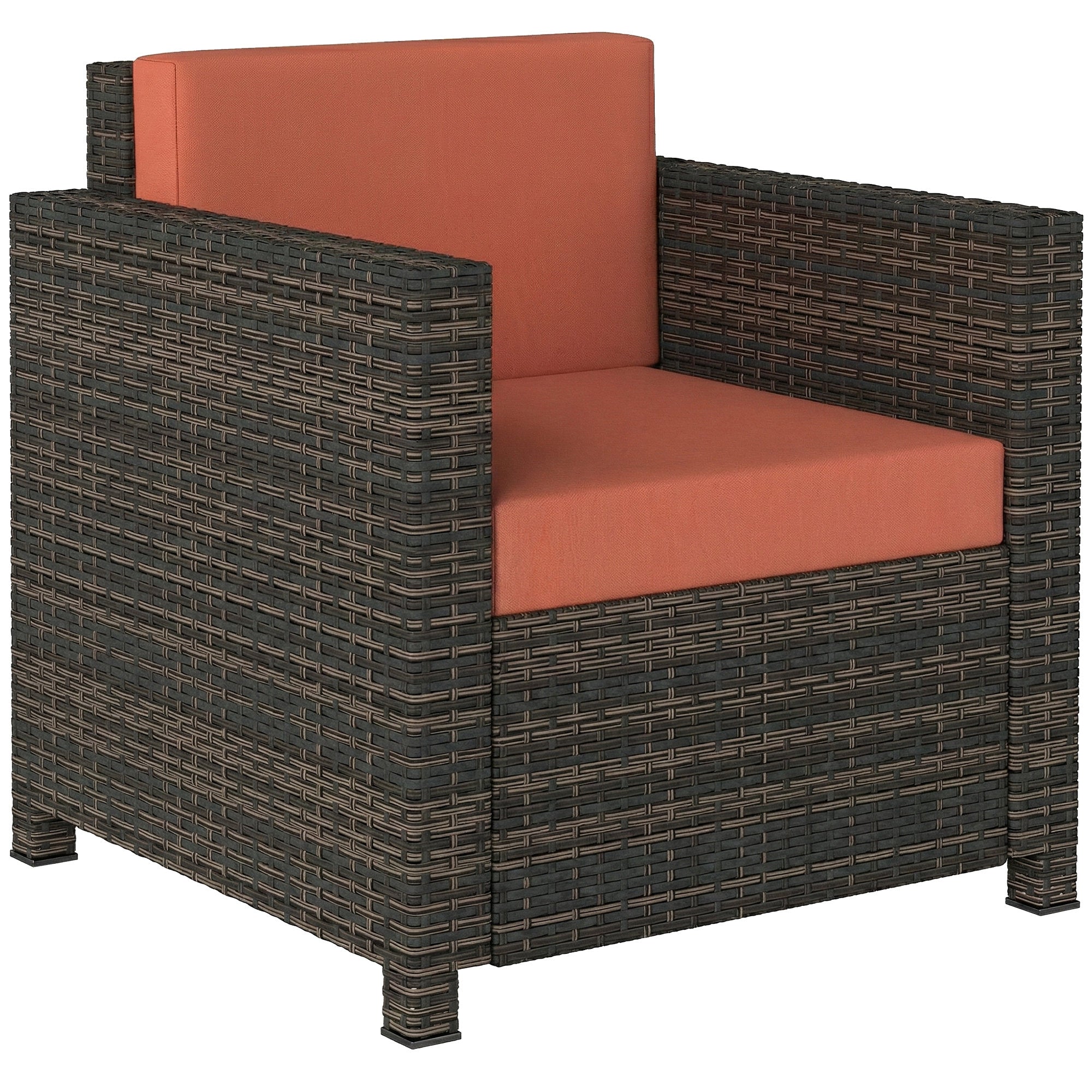 Outsunny PE Rattan Garden Armchair with Cushion - Mixed Brown/Orange 