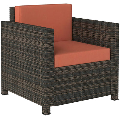 Outsunny PE Rattan Garden Armchair with Cushion - Mixed Brown/Orange 