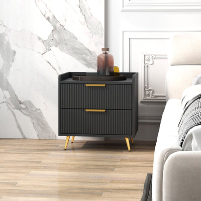 HOMCOM Elegant Two-Drawer Bedside Table - Black 