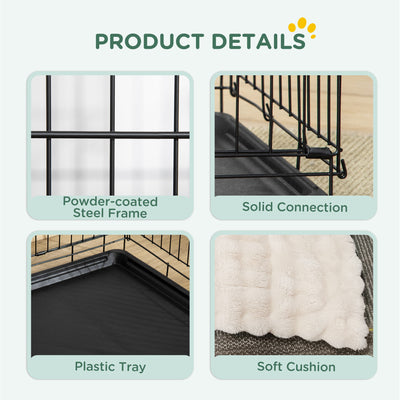 PawHut Foldable Dog Crate with 2 Doors with Tray, Soft Cushion, for Small Dogs, 76 x 53 x 60, Black 