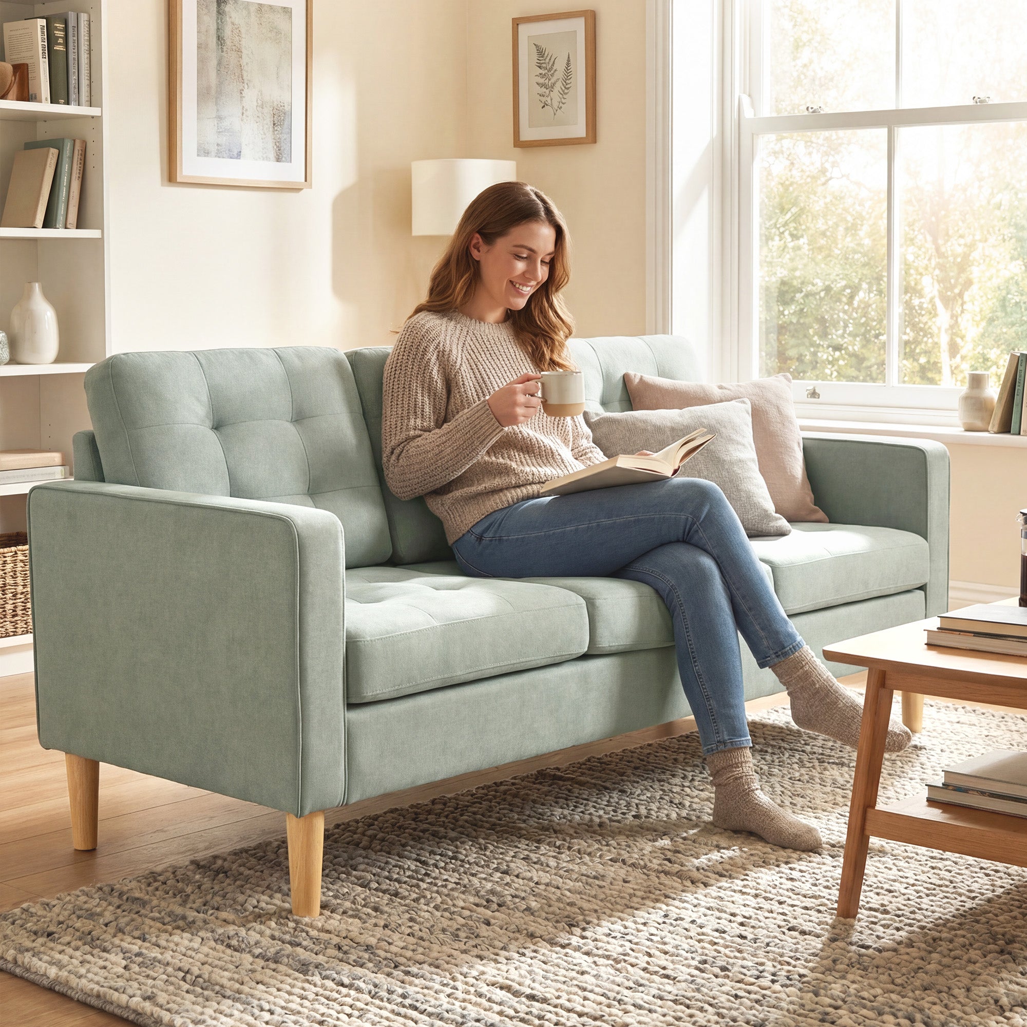 HOMCOM 3 Seater Sofa, 169cm Couch with Hidden Storage, Wood Legs, Light Grey 