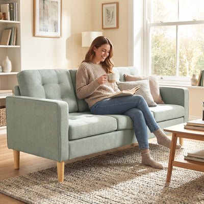HOMCOM 3 Seater Sofa, 169cm Couch with Hidden Storage, Wood Legs, Light Grey 