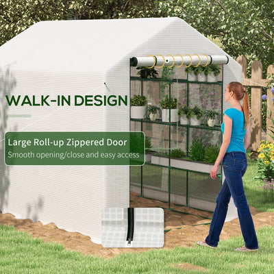 Outsunny 8 x 6ft Walk-In Greenhouse, with Shelves - White 
