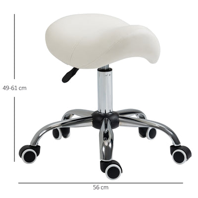 HOMCOM Cosmetic Stool 360\'c2\'b0 Rotate Height Adjustable Salon Massage Spa Chair Hydraulic Rolling Faux Leather Saddle Stool, Cream 