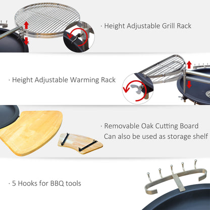 Outsunny Round  BBQ Grill W/Cutting Board-Black 