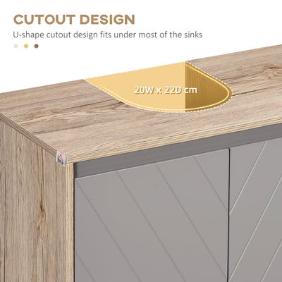 HOMCOM Under Sink Storage Cabinet Floor Standing Cupboard w/ Adjustable Shelf Bathroom Cabinet 2 Doors Versatile Style Grey 
