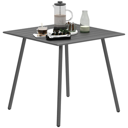 Outsunny Square Garden Table with Slat Top, Steel Frame, Outdoor Table for 4 Person, 80 x 80 x 74 cm, Grey 