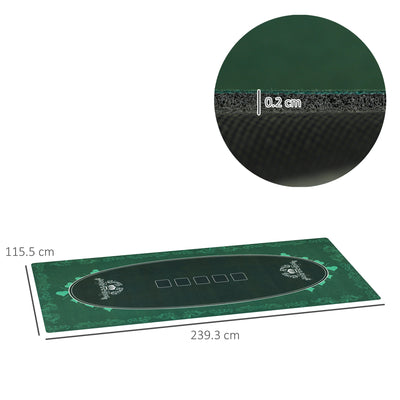 SPORTNOW 239.3 x 115.5 cm Professional Texas Hold'em Poker Mat 12 Player Water-Resistant Poker Table Top Rubber Poker Table Mat with Felt Surface Carry Bag, Green 