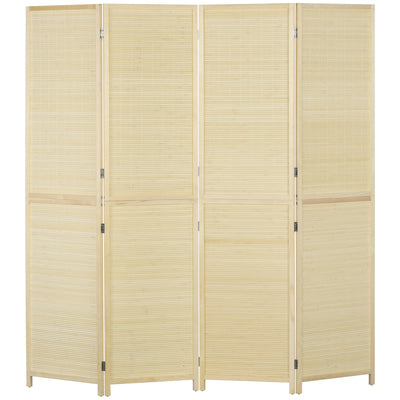 HOMCOM Room Divider, Freestanding Privacy Screen, 4 Panel Folding, 180 x 180cm, Natural 