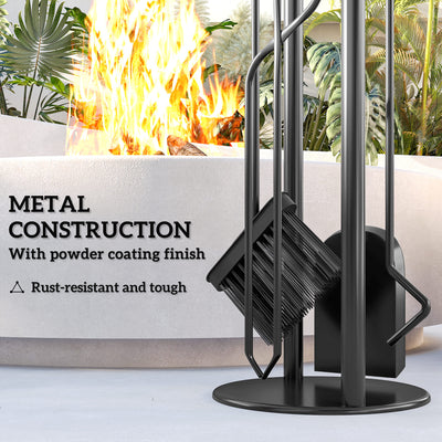Outsunny 5 Pieces Fireplace Tools Set, Metal Fireplace Accessories Fireside Companion Set with Broom, Shovel, Poker and Bucket, Silver 
