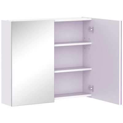 HOMCOM Mirror Cabinet, Wall Mount Bathroom Storage Cabinet with Adjustable Shelf, Double Door Cupboard, 70 x 15 x 60 cm, White 