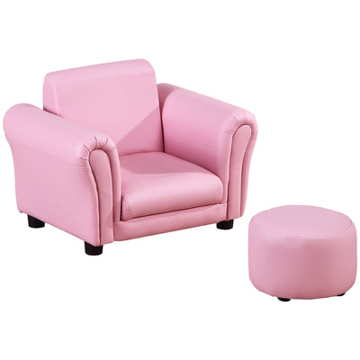 HOMCOM Toddler Chair Single Seater Kids Sofa Set, 54 x 42 x 41cm, Kids Sofa with Stool, Pink 